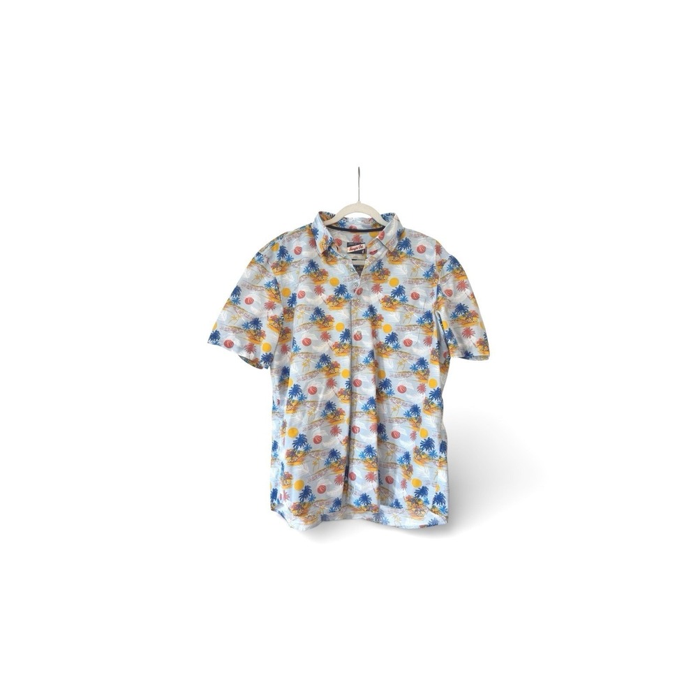 Johnnie-O Hangin Out Mens Large Short Sleeve Tropical Palm Island Button Down